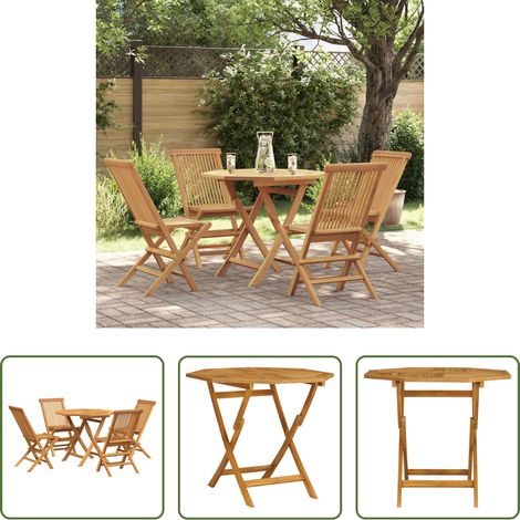 Table de jardin -  Ensemble à manger de jardin 5 pcs Bois de teck massif (1/5)
