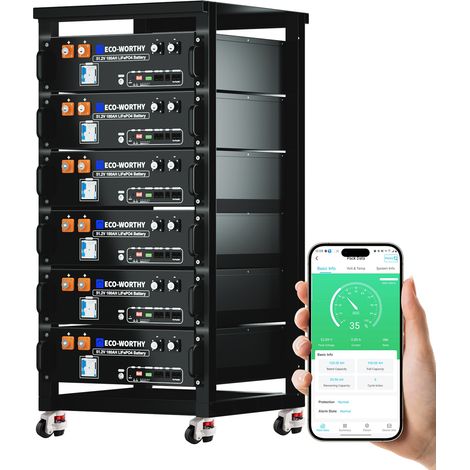 Eco-Worthy – Batterie lithium 48V 100Ah Bluetooth – 30,72KWh LiFePO4 avec BMS 100A – Compatible systèmes solaires et photovoltaïques – Protection multiple