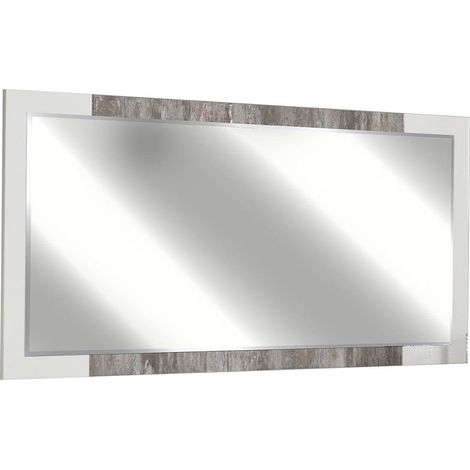 DENYS - Miroir Rectangulaire Laqué Blanc et Effet Bois Taupe (1/3)
