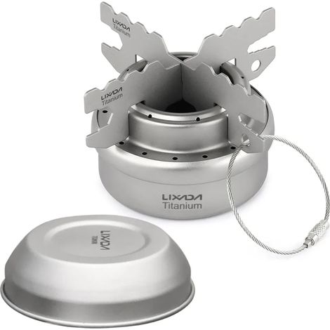 Mini réchaud à alcool en titane, portable, pour le camping, la randonnée et les pique-niques. Réchaud de camping avec couvercle. Réchaud de cuisine portable. (1/5)