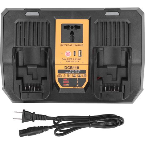 Chargeur de batterie lithium 2 ports USB, 12V/14,4V/20V, avec convertisseur 110V-220V, prise US 100-240V, chargeur polyvalent pour batteries rechargeables (1/5)