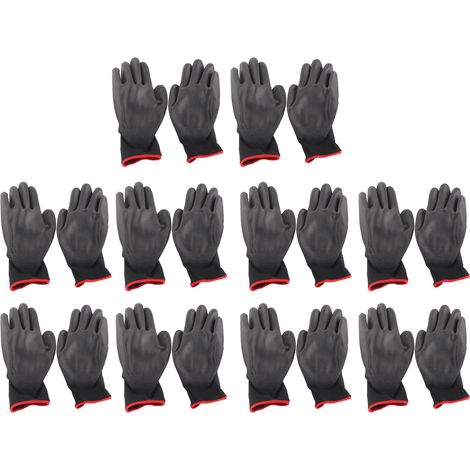 10 paires de gants antistatiques antidérapants en nylon tricoté avec colle PU noire pour atelier de machines (1/5)