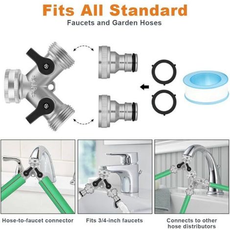 Distributeur Y laiton 2 voies 3/4" robinet double sortie 2 vannes argent ROBINET (1/5)