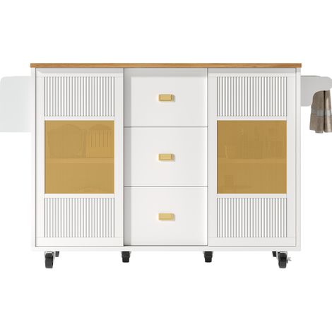 Isola da cucina bianca con ruote 146,85 x 70 x 90 cm MDF e metallo (1/5)