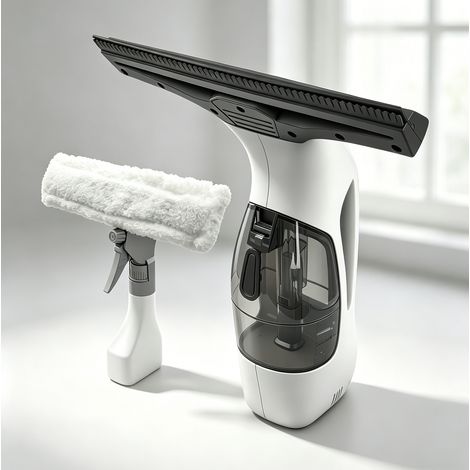Aspirateur lave-vitres blanc, kit complet avec pulvérisateur, raclette et câble USB (1/5)
