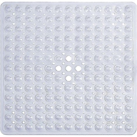 Tapis de douche carré transparent 53 x 53 cm Tapis de bain antidérapant et lavable en machine pour receveur de douche Tapis de douche antidérapant avec ventouses, idéal pour (1/5)