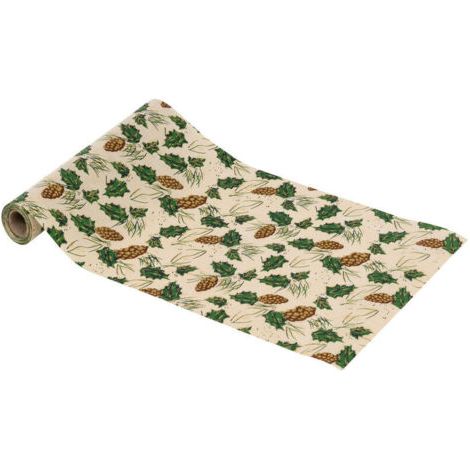 Chemin de table Tissu Beige avec Pommes de pin et feuilles de Houx 28 x 300 cm - Feeric Christmas (1/3)