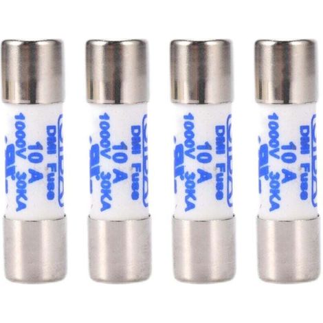 Lot de 4 multimètres, 10 fusibles cylindriques en céramique de 38 mm, 1 000 V, 10 A, blancs