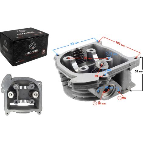 Testata Moretti per scooter 4T 50cc 139QMB senza valvola di ricircolo, valvole lunghe (1/3)