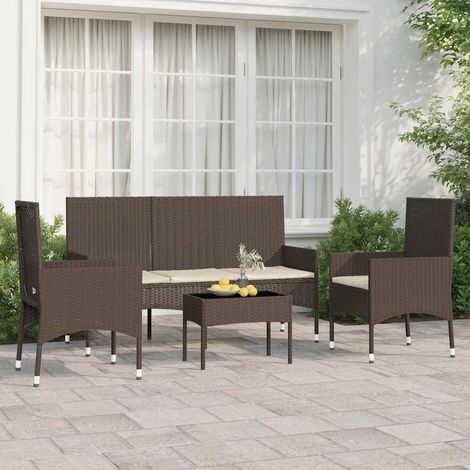 4-tlg. Garten-Lounge-Set mit Kissen Braun Poly Rattan (1/5)