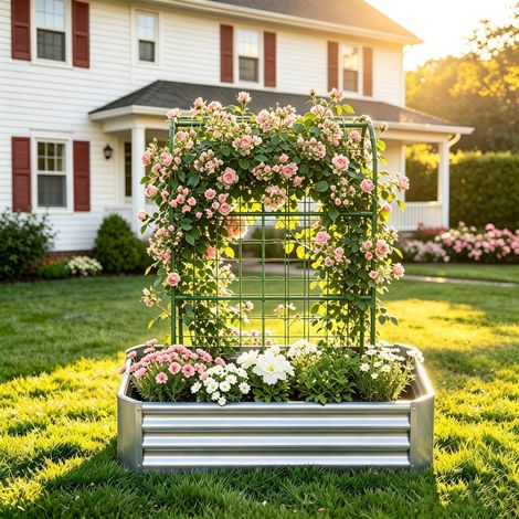 VVBV Jardinière surélevée, 120 x 60 x 150 cm, usage extérieur, drainage, métal, argenté (1/5)