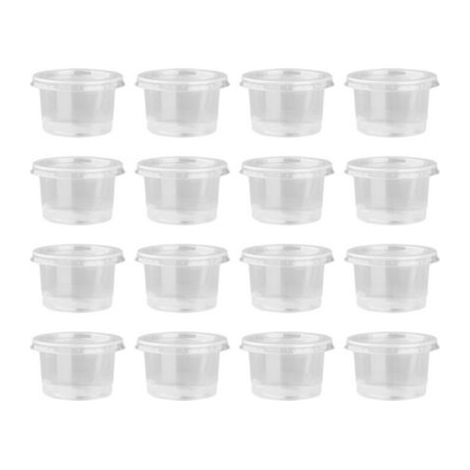 100 gobelets jetables en plastique transparent avec couvercles pour contenir des sauces et des chutneys, gobelets portables (30 ml) (1/5)