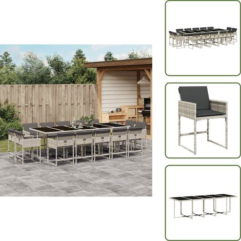 Ensemble à manger de jardin et coussins 15 pcs gris clair rotin - Salon De Jardin - Meuble De Jardin - Set Salon De Jardin - Mobilier De Jardin - Table De Jardin (1/5)