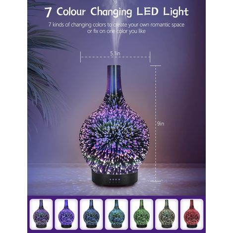 ZOLGINAH Diffuseur d'huiles essentielles Diffuseur d'air électrique Humidificateur pour huiles essentielles Diffuseur d'arôme à ultrasons 100 ML Arrêt Automatique pour Bureau à Domicile Spa (3D-Glass) (1/5)
