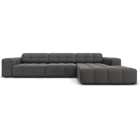 Canapé d'angle droit 4 places en velours gris (1/5)