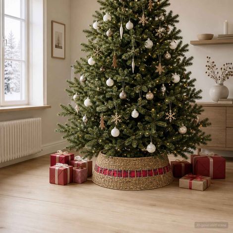 vidaXL Collare per Albero di Natale Rotondo Naturale Ø 105 x 28 cm (1/5)