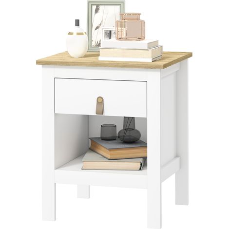 Table 45 x 40 x 55 cm de nuit avec un tiroir à compartiment ouvert poignée en PU d'appoint pour salon chambre, blanc (1/5)