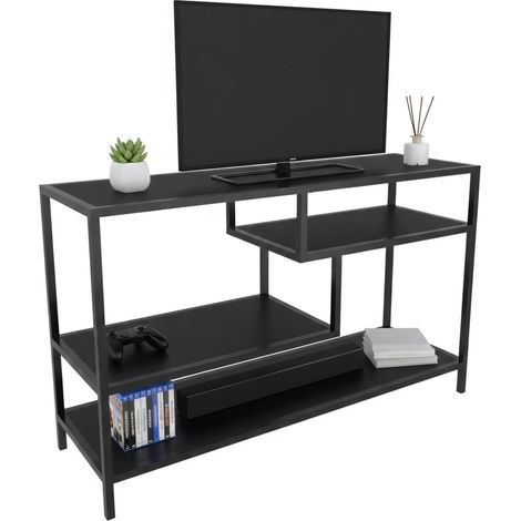 Dmora - Fernsehschrank Dplizzar, Ständer für Wohnzimmerfernseher, Niedriges Wohnzimmer-Sideboard, TV-Ständerbasis, 120x39h75 cm, Anthrazit und Schwarz