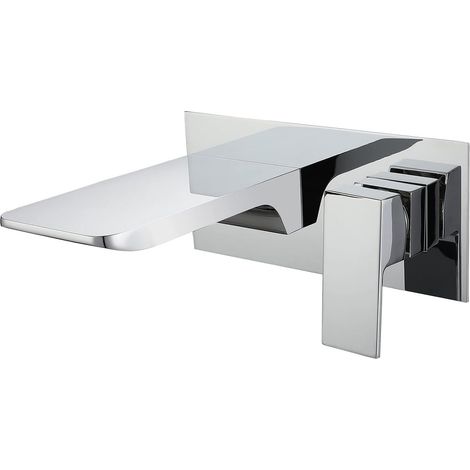 Robinet de salle de bain, robinet de baignoire cascade en laiton, robinet mitigeur d'évier mural (argent) (1/4)
