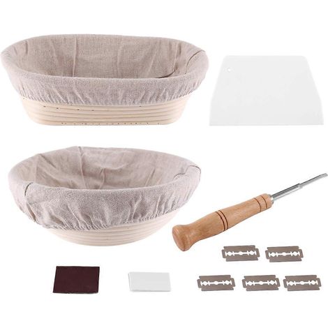 Ensemble de 2 paniers de fermentation : ovale de 25 cm et rond de 23 cm + lame à pain de qualité supérieure et outil pour inciser parfaitement (1/4)