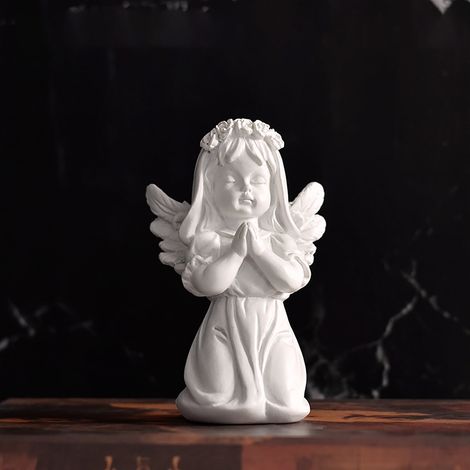 Statue D Ange - Résine Blanche - Figurine De Chérubin En Position De Prière - Décoration Intérieure Et Extérieure - 1 Pièce (1/4)