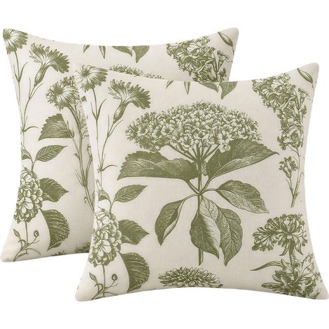 CCYKXA 2er-Set Kissenbezüge in Salbeigrün, 45 x 45 cm, Boho-Blumenmuster. Diese Kissenbezüge aus Leinen mit Vintage-Blumenmuster sind dekorativ und eignen sich für dekorative Zwecke. (1/5)