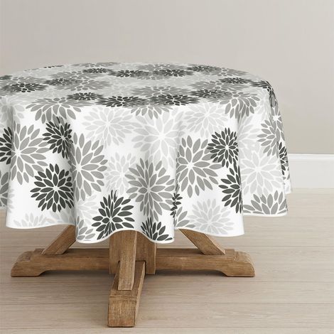Nappe ronde avec motif de dahlias grises, 120 cm, protection anti-taches, pour la cuisine, décoration saisonnière d'automne, pour les vacances, les fêtes, la décoration (1/5)