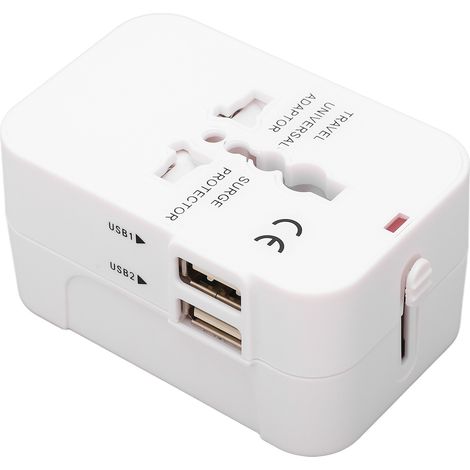 Adaptateur de voyage universel multiprise avec ports USB multiples, 100-240V CA, normes UE/UK/US/AU, blanc, chargeur secteur polyvalent. (1/5)