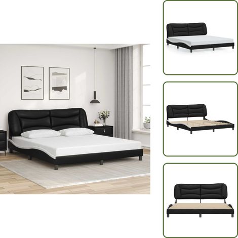 Cama de cuero sintético - vidaXL Estructura de cama sin colchón Hvar cuero sintético negro y blanco - Cama con cabecero negro y blanco