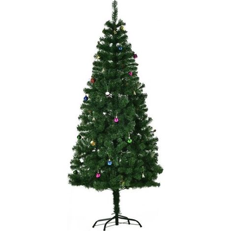 EASYCOMFORT 1.8m Albero di Natale Artificiale con 624 Rami in PVC Ignifughi, Albero di Natale Realistico con Decorazioni e Rami Folti, Verde