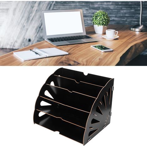 Organisateur de Bureau Bois Multifonction avec Multiple Compartiments pour Documents, Livres et Fournitures (8 Pièces Assemblage Facile, 1522g, Noir) (1/5)