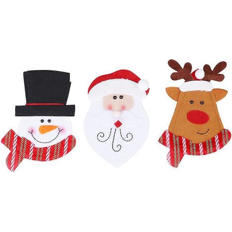 Lot de 3 supports pour vaisselle de cuisine, housses de table de Noël, adorable décoration de fête (Père Noël + Bonhomme de neige + Renne) (1/2)