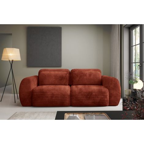 Tendencio – Canapé convertible 3 places terracotta – Mécanisme DL facile – Surface de couchage 160 x 200 cm – Rangement intégré (1/2)