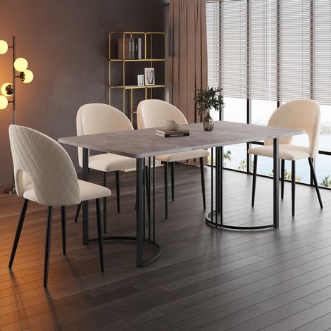tavolo pranzo 140x80 con 4 sedie velluto beige moderno OKMYHOME (1/5)