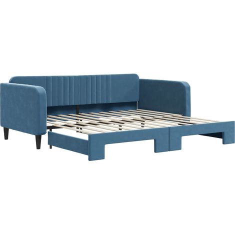 Lit adulte,Lit de jour avec lit gigogne bleu 100x200 cm velours236266 (1/5)