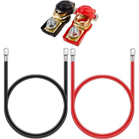 2 Pièces Onduleur Batterie Câble d'allumage en Cuivre Connecteur avec œillets 5AWG 16mm² 50cm Rouge et Noir +1 Pair Cosse Batterie (1/5)
