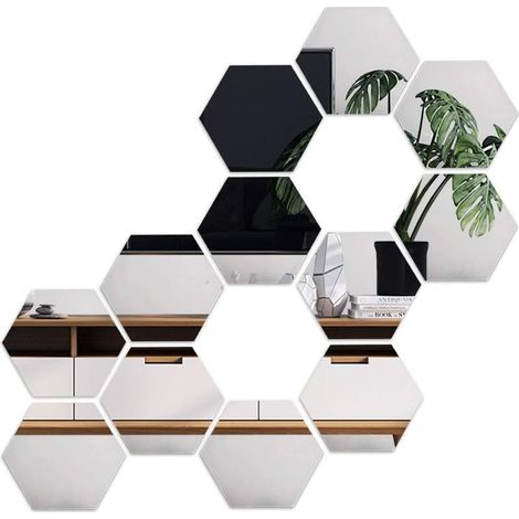 Lot de 12 stickers muraux hexagonaux miroir de 10 cm, à poser soi-même. Miroir mural hexagonal hexagonal en acrylique, carreaux en plastique pour la maison, le salon, le canapé, la télévision, la déco (1/5)