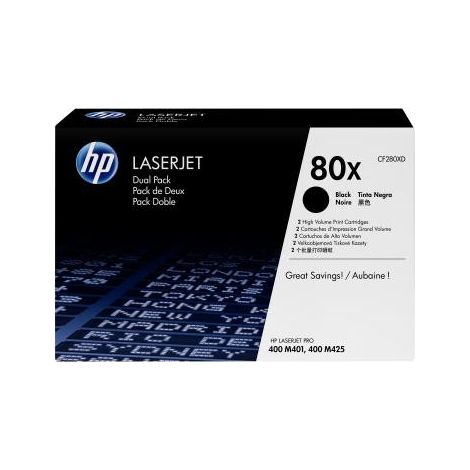 HP 80X 2-pack High Yield Black Original LaserJet Toner Cartridges Cartouche de toner 2 pièce(s) (1/2)