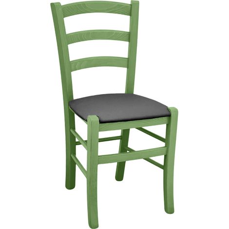 Sedia legno Venezia verde con seduta in similpelle grigio antracite
