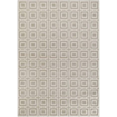Tapis salon 160 x 235 cm géométrique, beige, gris, structure relief graphique, tissé résistant et pliable, design authentique qui ancre le salon