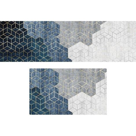 Tapis Cuisine Devant Evier 2 Pièces Tapis de Sol Antidérapant Absorbant Tapis de Bain Paillasson 40 x 60 et 40 x 120cm Résistant à l'huile Multifonctionnel (1/5)