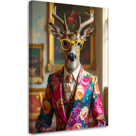 Tableau Moderne, Cerf en costume coloré glamour,40x60 (1/4)