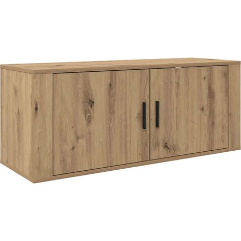 Meuble TV mural rustique moderne rangement optimal 100 x 34,5 x 40 cm en bois d'ingénierie chêne artisanal (1/5)