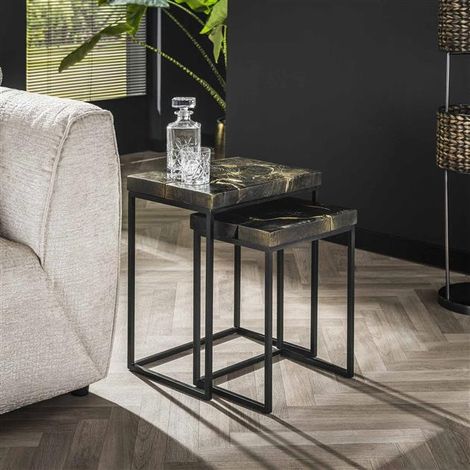 Industrial Side Table Noir Black and Gold set of 2 (1/4)