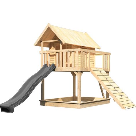 Stelzenhaus Fidel 198x243x332 natur m.Rutsche und Holzrampe