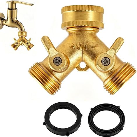 Distributeur en Y en Laiton,Robinet Double Sortie avec Vannes Indépendantes,Répartiteur d’Eau Antifuite pour Tuyaux d’Arrosage,Lave-Vaisselle,Machine à Laver et Jardinage–Robuste et Durable (1/5)