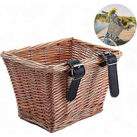 Panier vélo multifonction en osier tressé, amovible et démontable, rangement avant pour vélo, conteneur de stockage robuste (1/5)