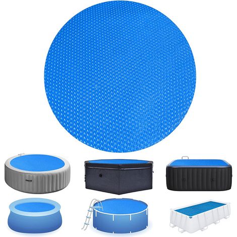 Couverture de piscine ronde à énergie solaire de 160 cm, couverture isolante à bulles bleu millimétrique, adaptée aux piscines hors sol, enterrées et aux spas