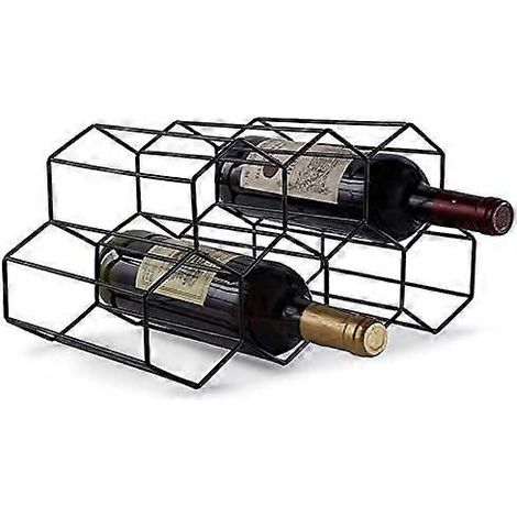 Étagère à vin de comptoir - Support pour 7 bouteilles, présentoir à vins pour cuisine, rangement mural ou plan de travail, finition acier et bois, lot unique. (1/4)