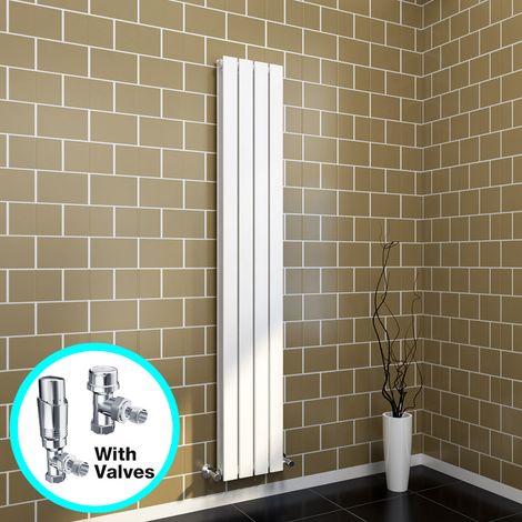 ELEGANT Central Heating Radiator 1800x304mm Vertical White Double Flat Panel + Chrome Thermostatic Radiator Valves (1/5)